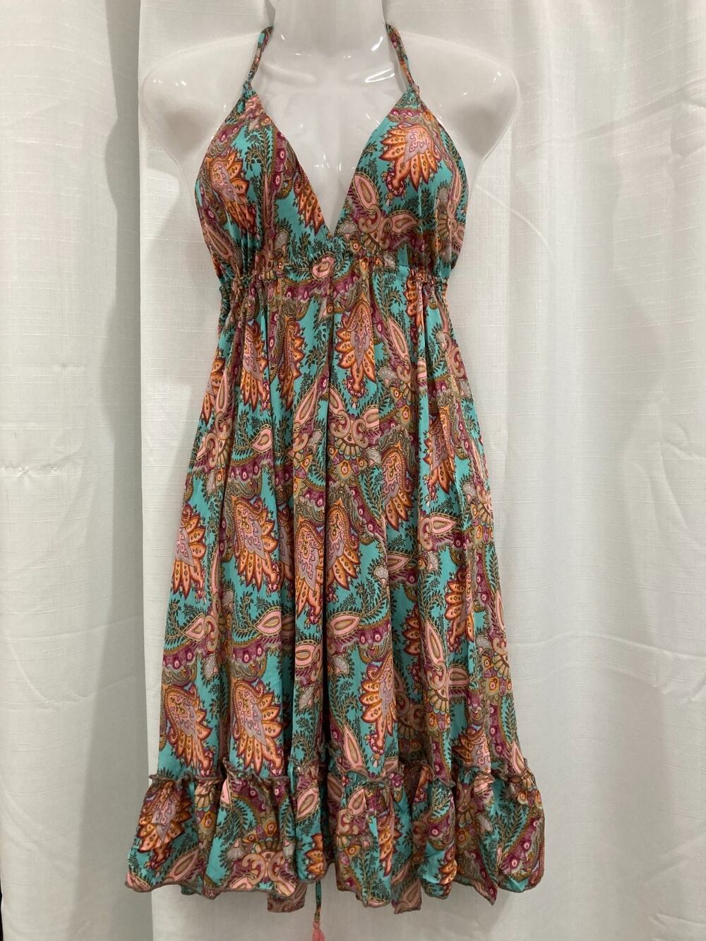 Karma Highway Boho Paisley Halter Open-Back Mini Dress SZ One Size